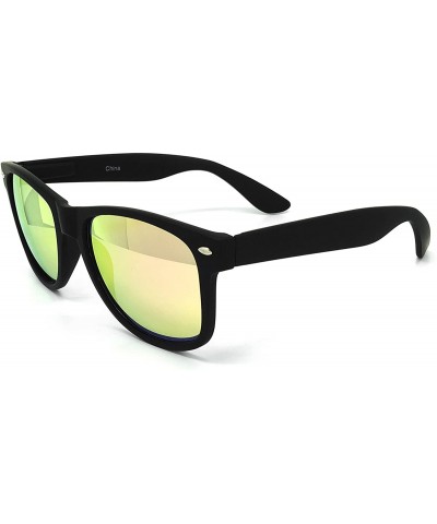 Aviator 97800 Premium Soft Horned Rim Matte Finish Mirror Revo Retro Sunglasses - Matte Black - CA183GWR8LZ $17.20