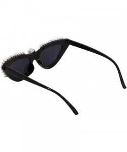 Square Vintage Cat Eye Diamond Crystal Sunglasses for Women Oversized Plastic Frame - Black D - CY18WIKDTEA $15.29