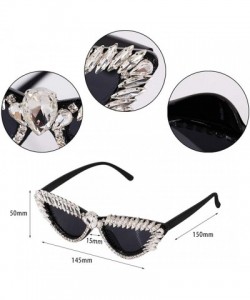 Square Vintage Cat Eye Diamond Crystal Sunglasses for Women Oversized Plastic Frame - Black D - CY18WIKDTEA $15.29