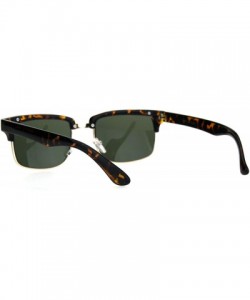 Rectangular Mens Classic Rectangular Narrow Half Horn Rim Mod Hipster Sunglasses - Tortoise Gold Green - CM18HIWIOCK $10.67