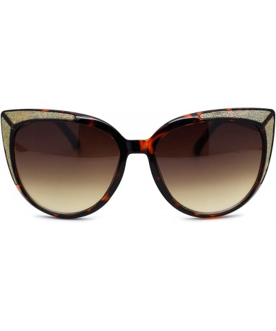 Butterfly Womens Glitter Trim Oversize Cat Eye Mod Plastic Sunglasses - Tortoise Gold Brown - CQ18WY65AKO $13.49