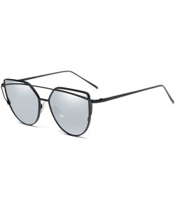 Cat Eye Cat Eye Mirrored Strikethrough Lens Metal Frame Womens Sunglassses J6627 - Black Frame/Silver - C3180WNEW85 $9.05