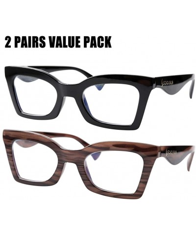 Oversized Anti-Blue Blocker Light Butterfly Readers Cateye Reading Glasses - Anti Blue -2 Pairs/ Black+woodgrain - CW18ZKEX38...