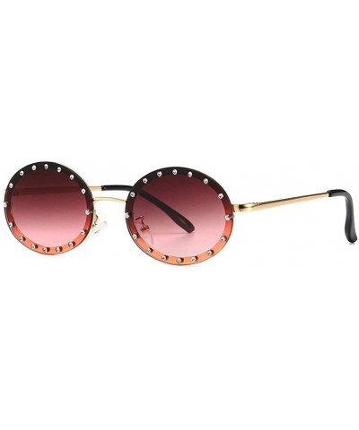 Round Diamond Decoration Round Sunglasses for Women Metal Frame - C6 Brown - CX1987AR58G $10.78