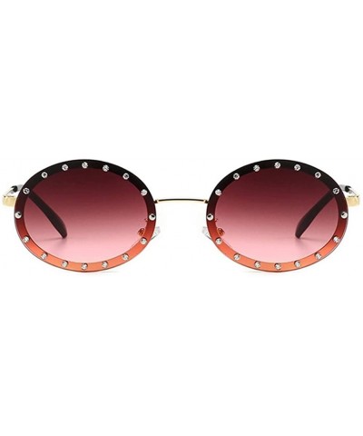 Round Diamond Decoration Round Sunglasses for Women Metal Frame - C6 Brown - CX1987AR58G $10.78