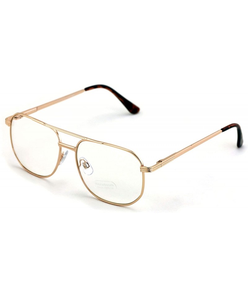 Aviator Metal Aviator Clear Len Glasses - Big Lens Spring Hinge Square Fashion Gold Gunmetal - Gold - C918Y6U8S22 $10.93