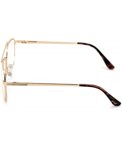 Aviator Metal Aviator Clear Len Glasses - Big Lens Spring Hinge Square Fashion Gold Gunmetal - Gold - C918Y6U8S22 $10.93