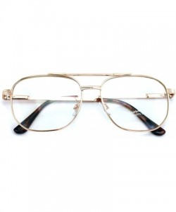 Aviator Metal Aviator Clear Len Glasses - Big Lens Spring Hinge Square Fashion Gold Gunmetal - Gold - C918Y6U8S22 $10.93