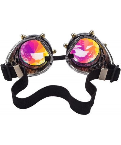 Goggle Kaleidoscope Rave Goggles Steampunk Cosplay Glasses Goggles with Rainbow Crystal Glass Lens - Old Sliver - C1189CI9OCW...