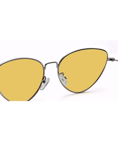 Cat Eye Women Fashion Vintage Metal Frame Flat Lens Cat Eye Sunglasses - Gold Frame/Yellow Lens - CM188DACQRI $11.51