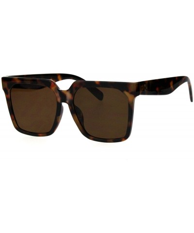 Rectangular Womens Large Boyfriend Style Horn Rim Squared Sunglasses - Dark Tortoise Brown - CF18QHZSA8L $7.44