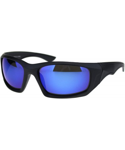 Sport Mens Aerodynamic Robotic Futurism Black Plastic Sport Sunglasses - Matte Black Blue Mirror - CI18QQ2SE33 $11.63