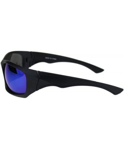 Sport Mens Aerodynamic Robotic Futurism Black Plastic Sport Sunglasses - Matte Black Blue Mirror - CI18QQ2SE33 $11.63