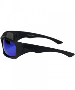 Sport Mens Aerodynamic Robotic Futurism Black Plastic Sport Sunglasses - Matte Black Blue Mirror - CI18QQ2SE33 $11.63