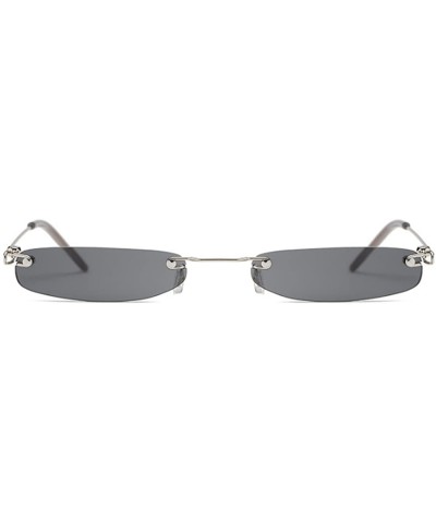 Rectangular Vintage Small Sunglasses Rectangular Metal Rimless for Men and women - Black Ash - CV18G846T4C $8.48