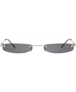 Rectangular Vintage Small Sunglasses Rectangular Metal Rimless for Men and women - Black Ash - CV18G846T4C $8.48