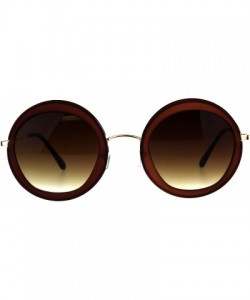 Round Womens Double Rim Designer Fashion Round Circle Lens Sunglasses - Brown - CQ18CRIOM2T $13.33