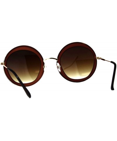 Round Womens Double Rim Designer Fashion Round Circle Lens Sunglasses - Brown - CQ18CRIOM2T $13.33