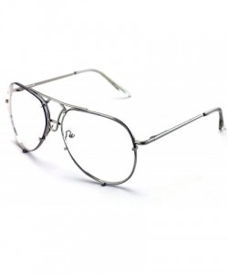 Square New Large Non-Prescription Premium Aviator Clear Lens Glasses Gold Silver Black - Silver - CF188X20YE2 $9.46