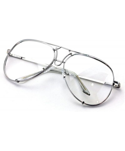 Square New Large Non-Prescription Premium Aviator Clear Lens Glasses Gold Silver Black - Silver - CF188X20YE2 $9.46