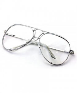 Square New Large Non-Prescription Premium Aviator Clear Lens Glasses Gold Silver Black - Silver - CF188X20YE2 $9.46