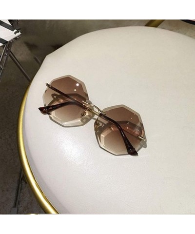 Rimless new round sunglasses women oversized eyewear gradient brown pink rimless sun glasses - C05 - C018W8A9DEQ $30.58