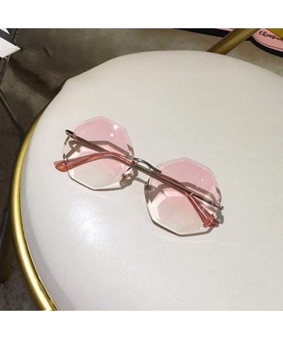 Rimless new round sunglasses women oversized eyewear gradient brown pink rimless sun glasses - C05 - C018W8A9DEQ $30.58