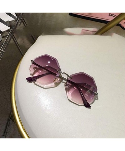 Rimless new round sunglasses women oversized eyewear gradient brown pink rimless sun glasses - C05 - C018W8A9DEQ $30.58