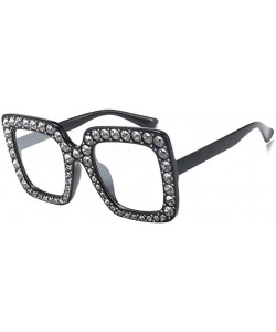 Square Rhinestone Women Square Sunglasses Oversized Vacation Beach Eyewear UV400 Protection - Black - C418E2HU04M $13.08