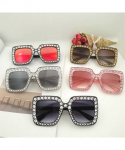 Square Rhinestone Women Square Sunglasses Oversized Vacation Beach Eyewear UV400 Protection - Black - C418E2HU04M $13.08