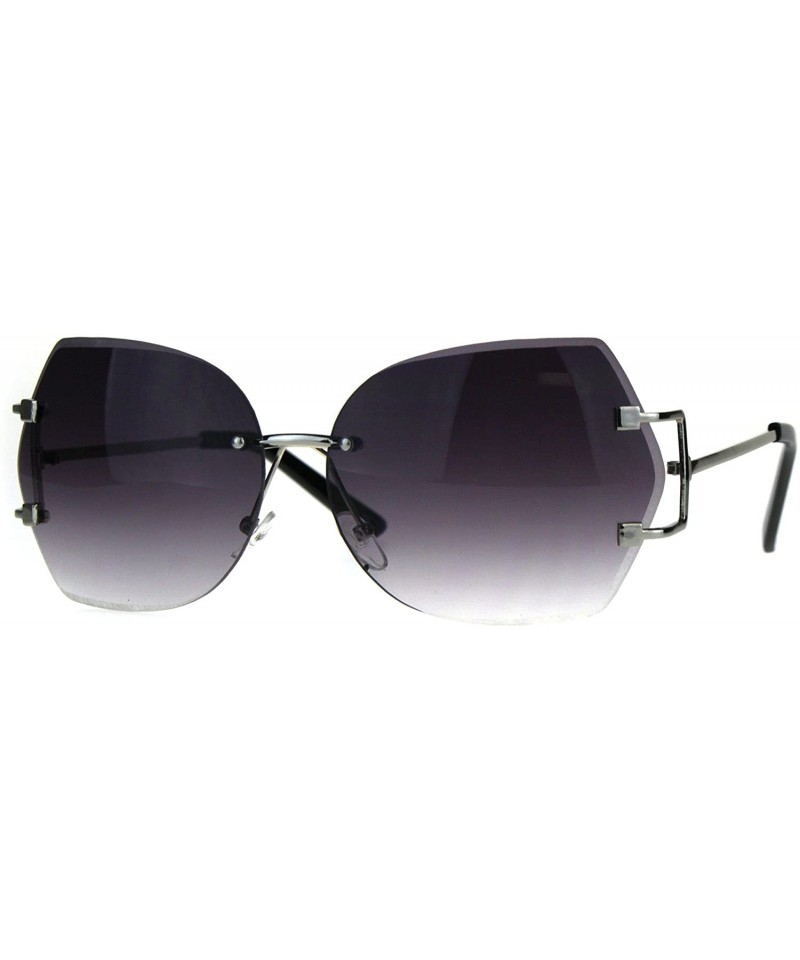 Square Womens Rimless Fashion Sunglasses Stylish Beveled Gradient Lens - Silver (Purple Smoke) - CD1896U6K4M $9.61