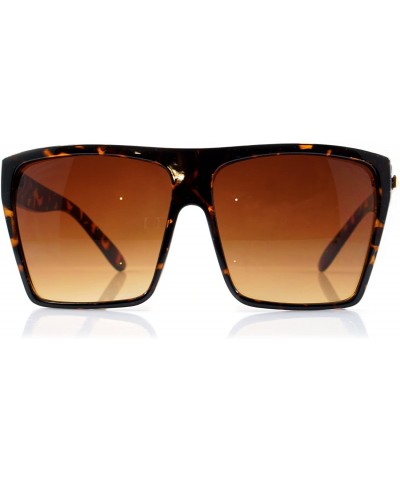 Square Unisex Ultimate Hip Hop Oversize Flat Top Square Sunglasses A043 - Tortoise Gold Detail/ Brown Smoke - CY1879T5A9E $8.44