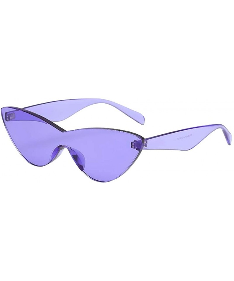 Rimless Women Retro One Piece Cat Eye Sunglasses Rimless Eyewear UV Protection - Purple - C31982CXY7Q $12.40