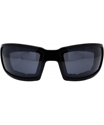 Rectangular Foam Padded Goggle Sunglasses Shield Rectangle Wrap Around UV400 - Shiny Black (Black) - C71962NRUW6 $13.49