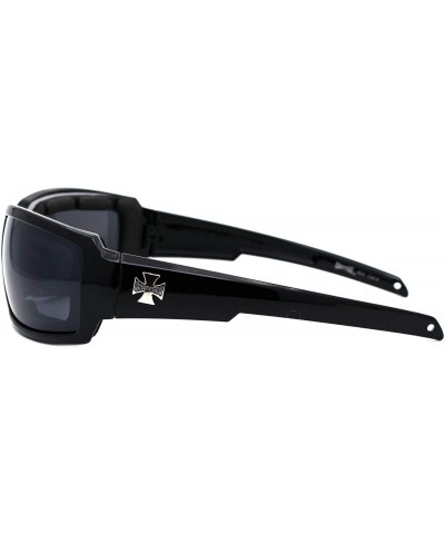 Rectangular Foam Padded Goggle Sunglasses Shield Rectangle Wrap Around UV400 - Shiny Black (Black) - C71962NRUW6 $13.49