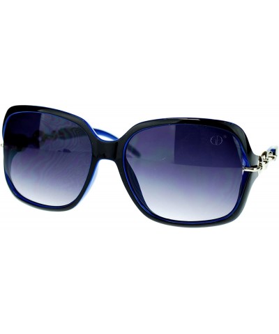 Butterfly Womens Oversized 2 Tone Expose Lens Jewel Chain Arm Butterfly Sunglasses - Black Blue - C411NSKXPCL $10.01