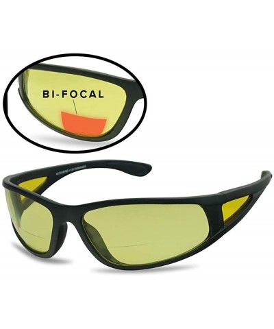 Shield Driving Bifocal Polycarbonate Reading Sunglasses - Matte Black - Yellow - CI18WWTWCQK $19.95