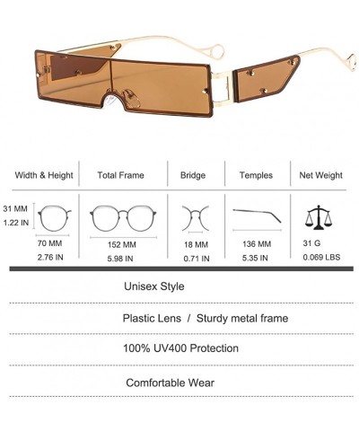 Rimless Small Rectangle Sunglasses Retro Futuristic Rimless Lens - Brown - C6199X0ZERX $13.12