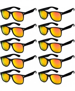 Rectangular Wholesale of 10 Pairs Mirror Reflective Colored Lens Sunglasses Horn Rimmed Style - 10_pairs_flat_lens_black - C8...