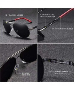 Round Genuine aviator sunglasses men fashion polarized UV400 ultra light Al-Mg - Silver/Red - CE18S7EN5HR $32.88