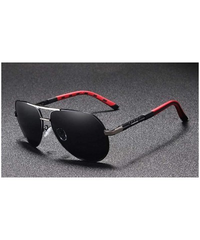 Round Genuine aviator sunglasses men fashion polarized UV400 ultra light Al-Mg - Silver/Red - CE18S7EN5HR $32.88