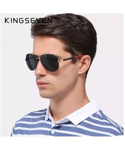 Round Genuine aviator sunglasses men fashion polarized UV400 ultra light Al-Mg - Silver/Red - CE18S7EN5HR $32.88