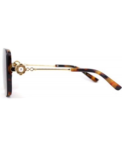 Oversized Womens Pearl Brooch Jewel Hinge Designer Fashion Sunglasses - Tortoise Brown - CL18U0KUYUE $15.27