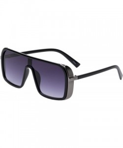 Rectangular Square One Piece Flat Top Side Shield Men Women Aviator Sunglasses - Navy Blue Gunmetal - CB190ES2HM3 $13.79