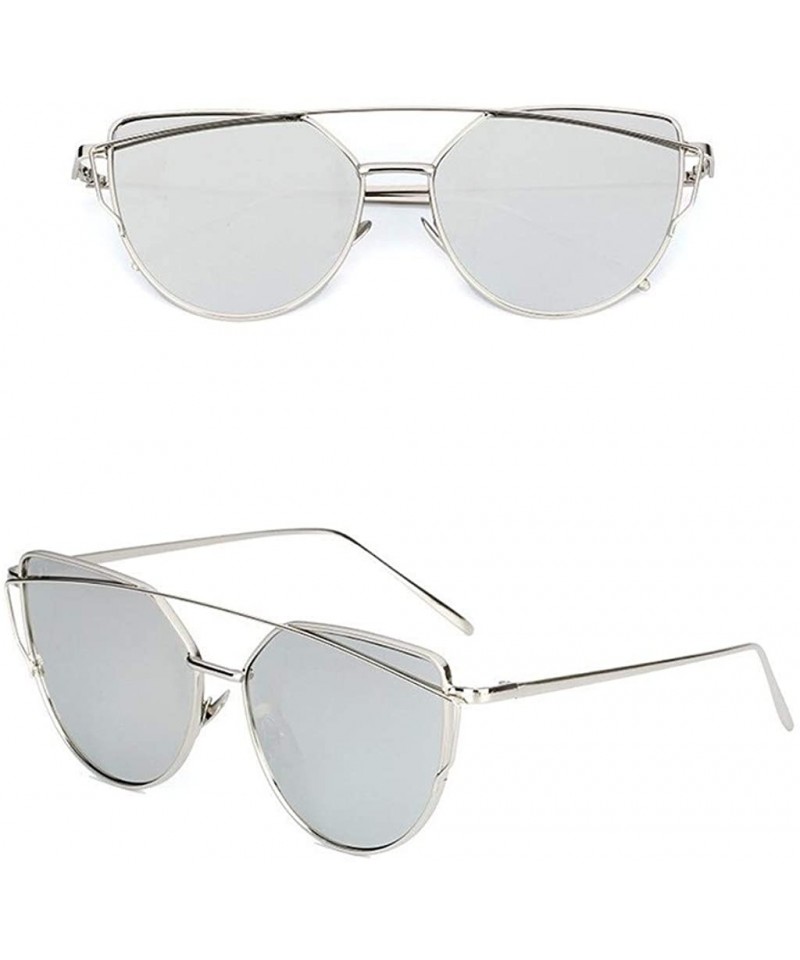 Motorcycle Glasses-Women's Flat Lens Mirrored Metal Frame Glasses Oversized  Cat Eye Sunglasses New - B - CU18XL24IZS