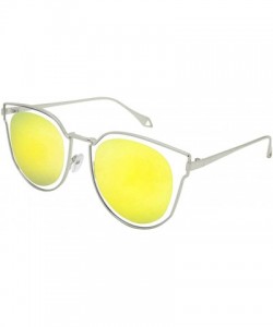 Wayfarer Modern Horn Rimmed Style w/Round Circle Flat Lenses 3138-FLRV - Silver Frame/Yellow Mirrored Lens - CH1833SCEWE $12.24