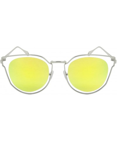 Wayfarer Modern Horn Rimmed Style w/Round Circle Flat Lenses 3138-FLRV - Silver Frame/Yellow Mirrored Lens - CH1833SCEWE $12.24