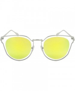 Wayfarer Modern Horn Rimmed Style w/Round Circle Flat Lenses 3138-FLRV - Silver Frame/Yellow Mirrored Lens - CH1833SCEWE $12.24