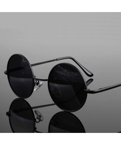 Round Retro Classic Vintage Round Polarized Sunglasses Men Er Sun Women Metal Frame Black Lens Eyewear Driving - C2 Gun - C31...