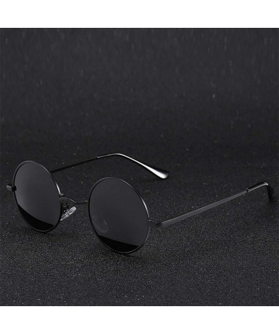 Round Retro Classic Vintage Round Polarized Sunglasses Men Er Sun Women Metal Frame Black Lens Eyewear Driving - C2 Gun - C31...